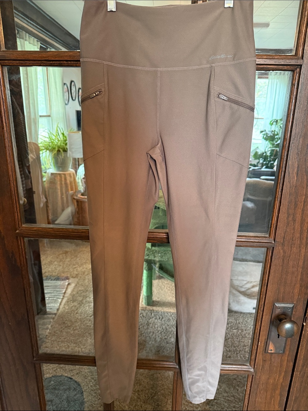 Eddie Bauer Womens Taupe Brown High Rise Zipper Pocket Trail Leggings Size TM
